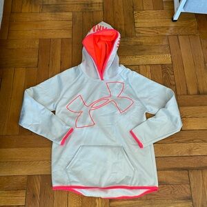 Girls Youth Off White/Gray &  Pink Under Armour Hoodie Cold Gear Large